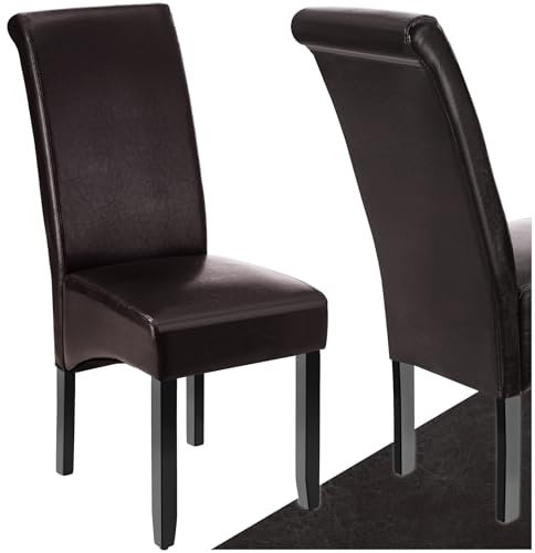 tectake® Esszimmerstuhl, Kunstleder Stuhl bequem mit hoher Rückenlehne, Küchenstuhl, Esszimmerstühle für Küchentisch, edle Dining Lounge, Wohnzimmer Essecke, Küchen Polsterstuhl - Cappuccino