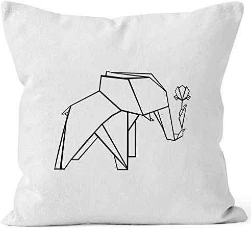 MoonWorks Kissenbezug Geschenk Origami Elefant mit Rose Kissen-Hülle Deko-Kissen Baumwolle Weiss 40cm x 40cm