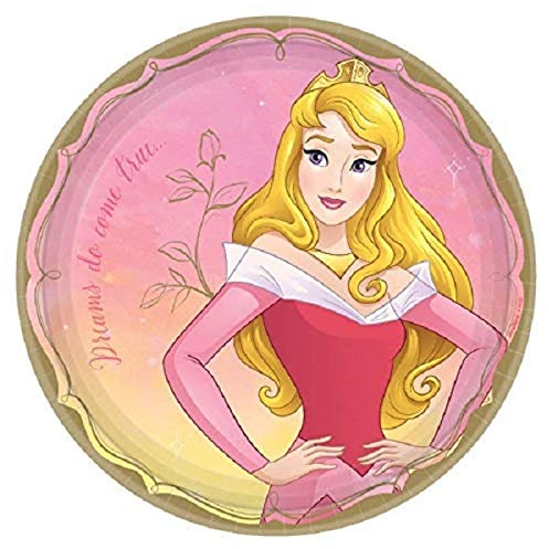 Incantevole Disney Princess Aurora Piatti di carta rotondi – 22,9 cm (confezione da 8) – Design multicolore vivace – perfetti per feste a tema magico, compleanni e celebrazioni