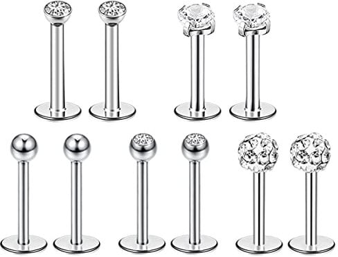 Liuxn 5 Stile 16 Gauge Edelstahl Nasen Stud Tragus Stift Labret Bars Kristall Kugel Labret Körper Piercing, 5 Paare …