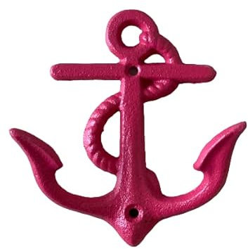 Seaside No.64 - Maritime Deko - Garderobenhaken Anker – Wandhaken Wanddekoration – Jackenhaken Flurdeko - aus Gusseisen – Badezimmerdekoration – Geschenkartikel - (rot)