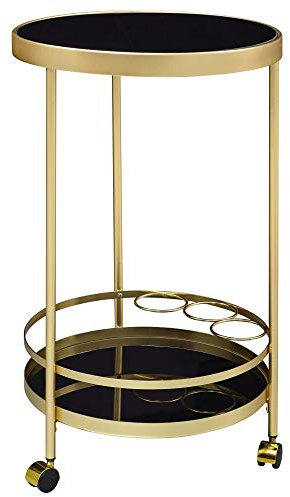 KADIMA DESIGN Servierwagen Gold Beistelltisch auf Rollen Glas Speisewagen Rund Ø45 cm