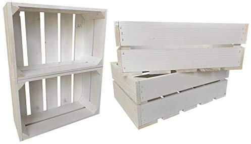 4er Set Holzkiste Klein Aus Holz - massive Weinkisten Vintage 25 x 40 x 15 cm - Holzbox Für Aufbewahrung, Holzregal - Robuste Obstkisten & Apfelkisten - Deko Kiste Für Küche, Wohnzimmer - Kiste Weiß