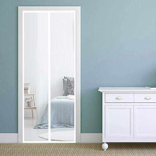 AMZERO Zanzariera Porta Finestra Magnetica, 200x250cm Zanzariere a Rullo Magnetico Velcro Chiudi Automaticamente per Casa Ufficio, Bianco A