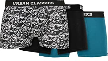 Urban Classics Organic Boxer Shorts 3-Pack – Herren Boxershorts aus Bio-Baumwolle mit Elastikbund und Branding, komfortable Passform, Detail AOP/Black/Jasper, 5XL
