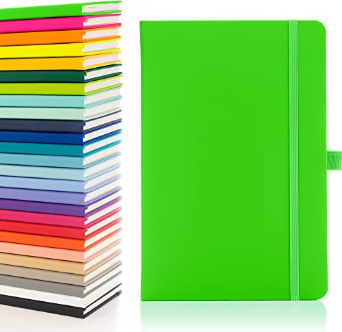 Notes London A5Notizbuch mit linierten Seiten Stiftschlaufe und erweiterbarer Papiertasche fester Einband mittelgroßes Tagebuch Notizbuch Notizen fluoreszierendes Notizbuch Notizblock (Neongrün)