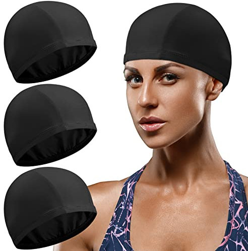 Syhood 3 Pezzi Cuffia da Nuoto Tinta Unita Cappello da Nuoto in Tessuto di Nylon Cuffia da Bagno Unisex Cuffia da Piscina Antiscivolo per Bagno Nuoto e Sport(Nero)