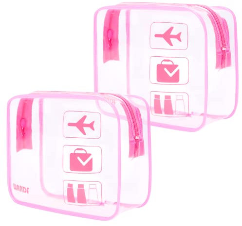 Kulturbeutel Transparent,Kulturtasche zum Transport von Flüssigkeiten,Kosmetiktasche Durchsichtig,Handgepäck-Reisezubehör,Transparente Toilettentasche Damen & Herren (2 Stück Rosa)