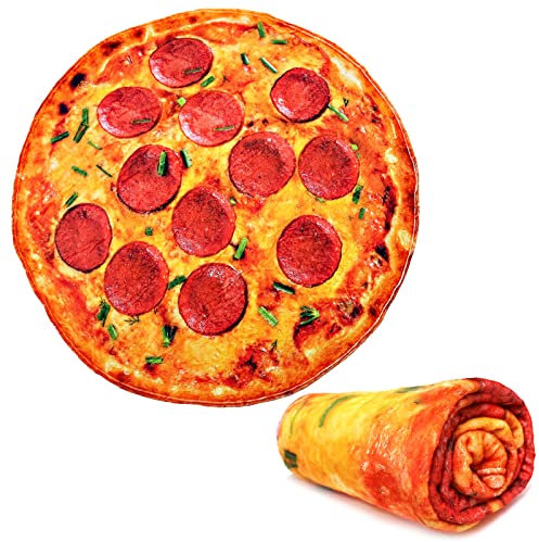 COITROZR Flanell Kuscheldecke, Pizza Decke 150cm Riesen Runde Neuheit Wohndecke, Extra Weich & Warm Fleecedecke Dünn, Flanell Sofadecke Blanket Für Erwachsene Kinder,60inch