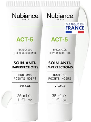 NUBIANCE - ACT-5 2x30ml - Anti-Akne-Gesichtscreme Anti-Pickel - Für alle Hauttypen - Sebumregulierung - Anti-Unreinheiten - Effektive Akne-Behandlung - Ohne Austrocknungseffekt
