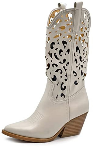 Toocool - Scarpe Donna Stivali Stivaletti Texani camperos Western Traforati G629 [38,YG888 Beige]