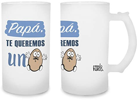 mundohuevo Regalo dia del padre. Jarra de cerveza Papa te queremos un huevo. Cristal esmerilado de primera calidad AAA. 80 x 150 mm. 500 ml