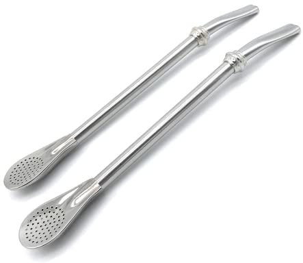 Matear Stainless Steel Mate Bombillas Set | 2 Yerba mate tea straws filter | Ergonomic design | Economic Line | 7½ in, 19 cm long Spoon Style