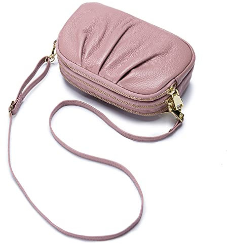 FORRICA Sac à Bandoulièr Femmes Portefeuille Cuir Véritable Sac de Téléphone Portable Pochette Dames Mode Porte Monnaie Glissière à 3 Niveaux Rose