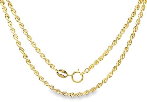 World of Jewellery Mens 9ct 2mm Gold Rope Chain Necklace 22 Inch Long