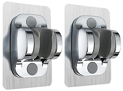DASITON Duschkopfhalterung ohne Bohren, Handbrause Halter Winkel verstellbar, Duschkopf Halterung mit extra starkem Klebepad, Brausehalter Duschhalterung Wasserdicht (Silber 2Pcs)
