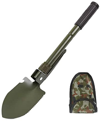 Pelle Pliante Portable Multi Outil Pelle en Acier Allié Robuste, 16,1 Pouces Pelle De Survie en Plein Air Camping Randonnée Excursion Sac À Dos Pelle À Neige Pelle De Secours De Voiture (Armée Verte)