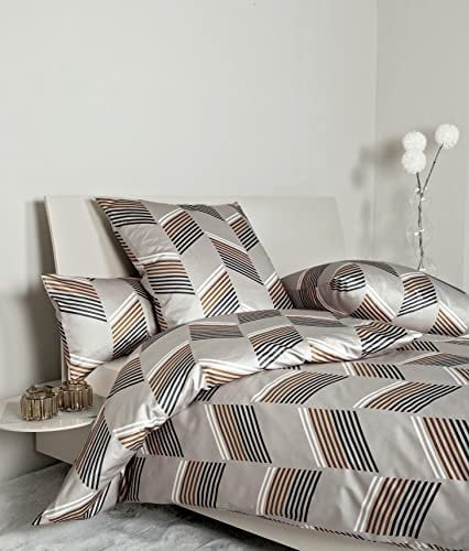 Janine Mako-Satin-Bettwäsche Milano 135x200 + 80x80 cm walnuss