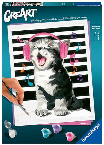 Ravensburger CreArt Singende Katze - Malen nach Zahlen für Erwachsene | DIY Malset mit Pinsel und Acrylfarben, 24 x 30 cm, Geschenk für Frauen und Männer