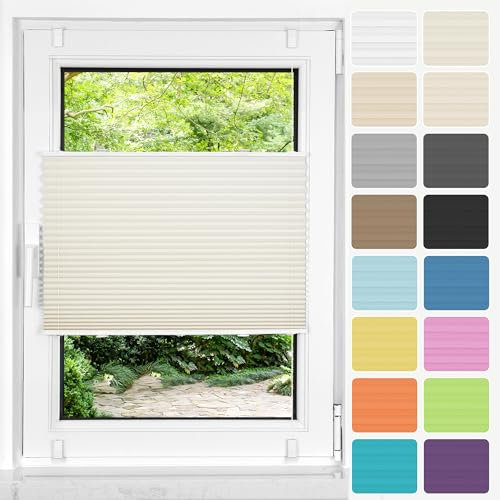 HOMEDEMO Plissee ohne Bohren Klemmfix, B90 x H180 cm Beige, Faltrollo Plisseerollo Jalousie für Tür & Fenster Blickdicht Sichtschutz Sonnenschutz Rollo