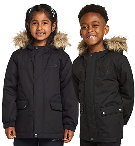 Peter Storm Kids’ Waterproof Parka II Jacket with Adjustable Hood & Detachable Faux Fur Trim, Insulated & Windproof Winter Coat for Boys & Girls (UK, Age, 9 Years, 10 Years, Regular, Black)
