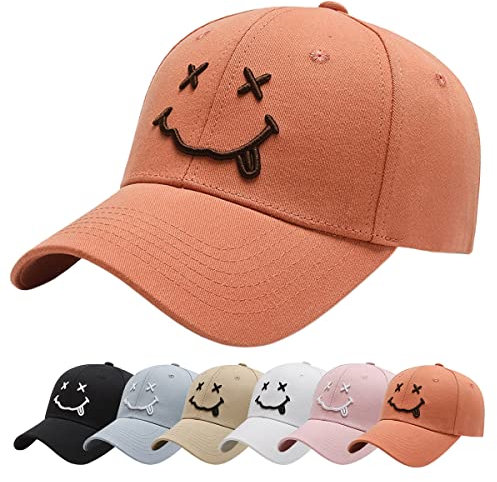 Baynetin Baseball Cap Classic Baumwolle Stickerei Baseballkappen Gestickte Lächeln Verstellbar Sonnenschutz Basecap für Herren Damen, Sportlicher Draußen Kappen Hüte (Orange)