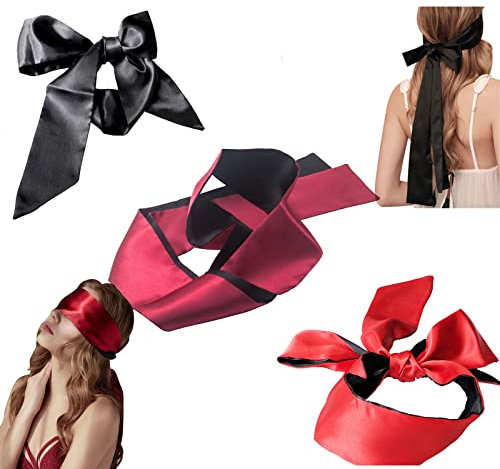 Blindfold,3 Stück Augenbindes,Bdsm Augenbinde,Satin Augenbindes Weiche Augenmaske zum Schlafen und Reisen,Schwarz Rosiert Weinrot