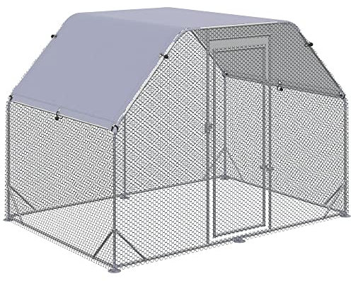 PawHut Recinto per Galline con Telo di Copertura, Pollaio per Galline con Serratura in Acciaio, 280x190x195 cm
