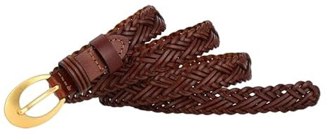 GIMIRO Frauen Geniune Leder Geflochtener Gürtel [2 x 102cm] Rindsleder Taille Kleid Rock Hosen Schmale Taille Kette Mode Accessoires (Brown)