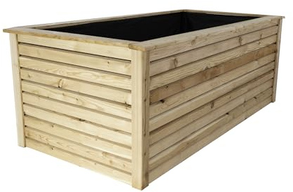 Gartenwelt Riegelsberger Modernes Hochbeet 140x80 cm Höhe 73 cm aus Rhombusleisten 27 mm Lärchenholz Gemüsebeet Gartenbeet Kräuterbeet
