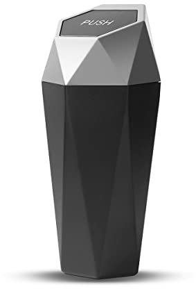 CGEAMDY Poubelle de Voiture avec Couvercle, Mini Poubelle de Porte-Gobelet de Voiture, Anti-Fuite, Poubelle de Voiture Étanche Plastique et Petite Portable, pour Maison Bureau Chambre (Argent)