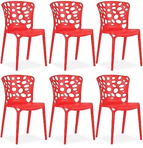 Homestyle4u 2461, Gartenstühle stapelbar 6er Set Rot Modern Kunststoff Outdoor Stuhl Balkonstuhl