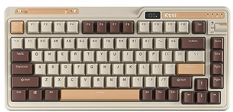 KZZI Teclado mecánico K75 PRO RGB 75% de junta inalámbrica, triple modo BT 5.0/2.4G/USB-C 82 teclas intercambiables en caliente con perilla y pantalla de alimentación, interruptores lineales