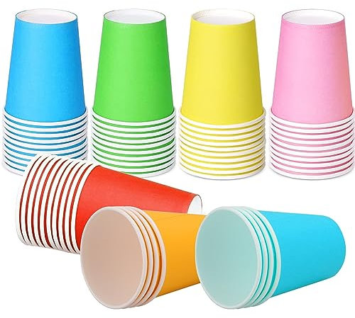 AKOLAFE 120PCS Paper Cups Bulk 9 Ounce Disposable Party Cups 250 ml Biodegradable, Compostable Drinking Cups Small Pink, Red, Blue, Green, Yellow, Orange, Paper Cups for Party, Birthday Supplies
