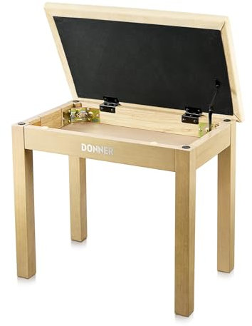 Donner Panca per pianoforte con contenitore, tastiera in legno massello, per pianoforte, libreria, sgabello con cuscino in pelle scamosciata ad alta densità, finitura in legno