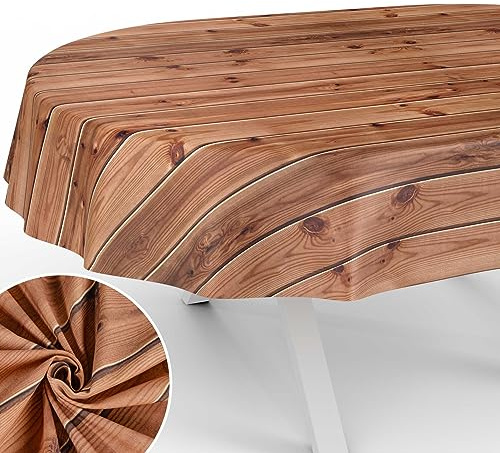 Stoff Tischdecke Tischwäsche Textil Tischtuch Baumwolle Polyester Gewebe abwaschbar pflegeleicht, in rund oval eckig Holz Braun Oval 240x140cm Schnittkante