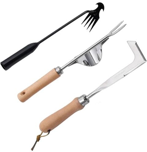 3 Pack Weed Puller Tool, Manual Hand Weeder Paver, Crack Weeder, Stainless Steel Crevice Weeding Digger Tool, Paving Brick Moss Removal, L-Shape Gardening Crack Sickle for, Lawn Edger and Driveway