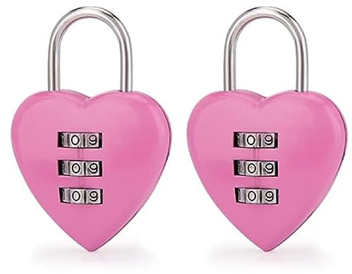 Lot de 2 cadenas à combinaison rose en forme de cœur pour filles et femmes, mini cadenas à code réinitialisable à 3 chiffres pour l'école – Cadenas à combinaison rose
