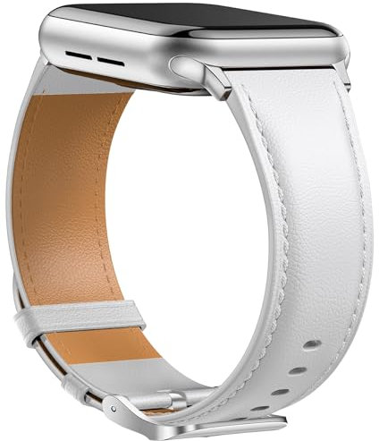 Laffav Pelle Cinturino Compatibile con Cinturino Apple Watch 40mm 41mm 38mm per Donne Uomini, Cinturini di Ricambio Vera Pelle per Apple Watch iWatch Series 8 7 6 5 4 3 2 1 SE SE2,Bianco