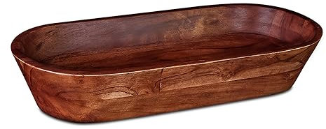 Luxe Designs Wooden Dough Bowl - Dark Burnt Acacia Wood - Handmade Decorative Bowls for Home Decor, Bathroom, Kitchen Counter, & More - Rustic Large Wood Dough Bowl for Decor, Cosmetics, and Keys