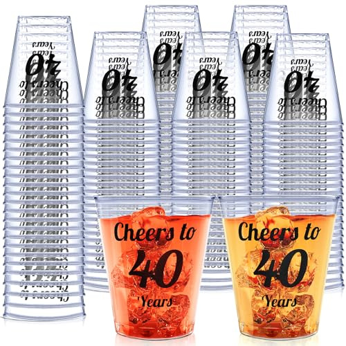 Kzeirm (110 Pack) Cheers To 40 Years Plastic Shot Glasses 2 oz Disposable Cups, 40th Birthday Decorations for Men and Women, Take Straw Liquor & Chaser, Anniversary Wedding Party Favors (WS-DSG-40)