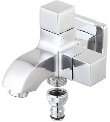 Latón doble salida grifo pared cromo cobre baño fregona grifo lavadora grifo jardín exterior