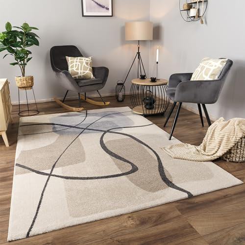 Paco Home Teppich Wohnzimmer Schlafzimmer Kurzflor Abstraktes Muster Geometrisch Regenbogen 3D Effekt Moderne Deko, Grösse:120x170 cm, Farbe:Creme 3