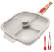 Bobikuke Griddle Pan with Detachable Handle, Non Stick Sectional Skillet with Lid Grill Pan Induction 3 Section - White