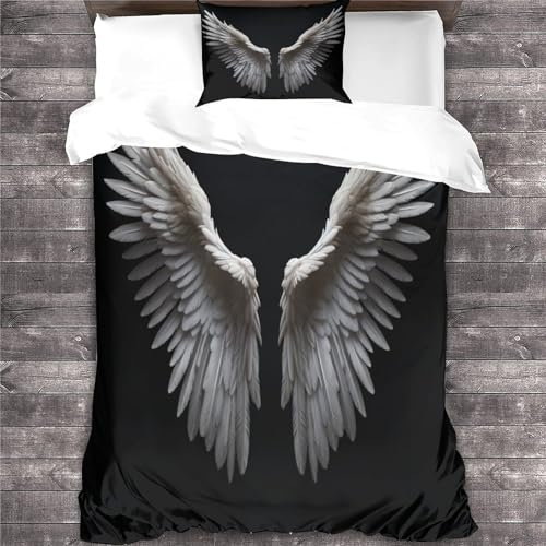 Wings Bettbezug Set Bettwäschegarnitur 3D Gedruckter Black Background Mädchen Junge Kinder Bettwäsche Reissverschluss Weich Microfaser Und Kissenbezüge 3 Teilig Single(135x200cm)