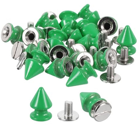 QUARKZMAN 50 Sets Kegel Spike Nieten, 8x12mm Schraubnieten für Lederhandwerk, Kleidung, Schuhe, Gürtel, Taschen (Grün)