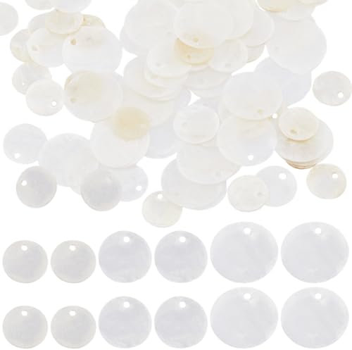 SUNNYCLUE 1 boîte de 180 breloques Rondes en Coquillage de Capiz, Pendentifs en Vrac, Perles de Moules, Pièces de Monnaie Blanches Naturelles, Breloques en Nacre pour la Fabrication de Bijoux, Breloqu