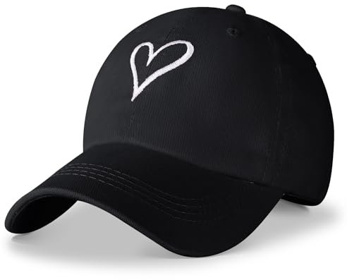 HeyCaps Baseball Cap Damen mit Herzförmiges Stickmuster Baumwolle Mütze Verstellbarem Kappe Outdoor Sports Cap