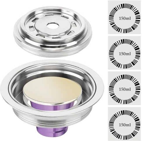 Adaptateur de capsule de café réutilisable pour machines Nespresso Vertuo, adaptateur de dosettes de café en acier inoxydable avec 4 autocollants, compatible avec Vertuo POP/Vertuo Next/Delonghi