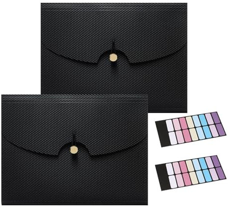 DoocliB 2 Stück Fächermappe A4 Dokumentenmappe A4, Mappen Ordnersystem mit 7 Fächern - Tragbar, Erweiterbar mit Gummiband für Büro, Schule, zu Hause (Schwarz)